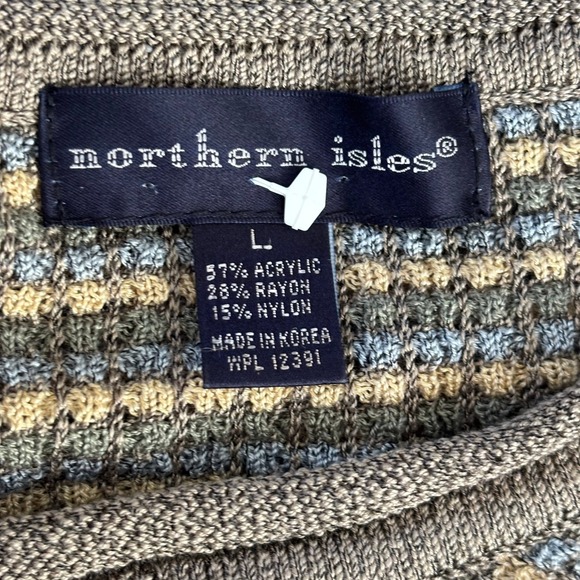 Vintage Northern Isles Grandpa Sweater Sz L Striped Beige Dadcore Normcore Cabin - Picture 4 of 7